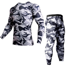 Load image into Gallery viewer, 2 Piece Tracksuit Men Compression MMA Long sleeve t shirt Rashgard kit Camouflage  Sweatshirt+leggings Fitness Thermal underwear
