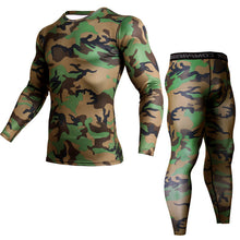 Load image into Gallery viewer, 2 Piece Tracksuit Men Compression MMA Long sleeve t shirt Rashgard kit Camouflage  Sweatshirt+leggings Fitness Thermal underwear