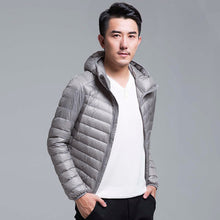Load image into Gallery viewer, QUANBO Brand Autumn Winter Light Down Jacket Men's Fashion Hooded Short Large Ultra-thin Lightweight Youth Slim Coat 5XL