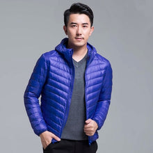 Load image into Gallery viewer, QUANBO Brand Autumn Winter Light Down Jacket Men's Fashion Hooded Short Large Ultra-thin Lightweight Youth Slim Coat 5XL
