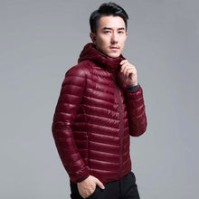 Load image into Gallery viewer, QUANBO Brand Autumn Winter Light Down Jacket Men's Fashion Hooded Short Large Ultra-thin Lightweight Youth Slim Coat 5XL