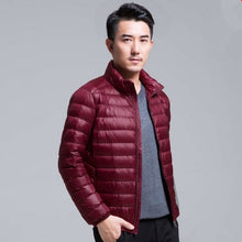 Load image into Gallery viewer, QUANBO Brand Autumn Winter Light Down Jacket Men's Fashion Hooded Short Large Ultra-thin Lightweight Youth Slim Coat 5XL